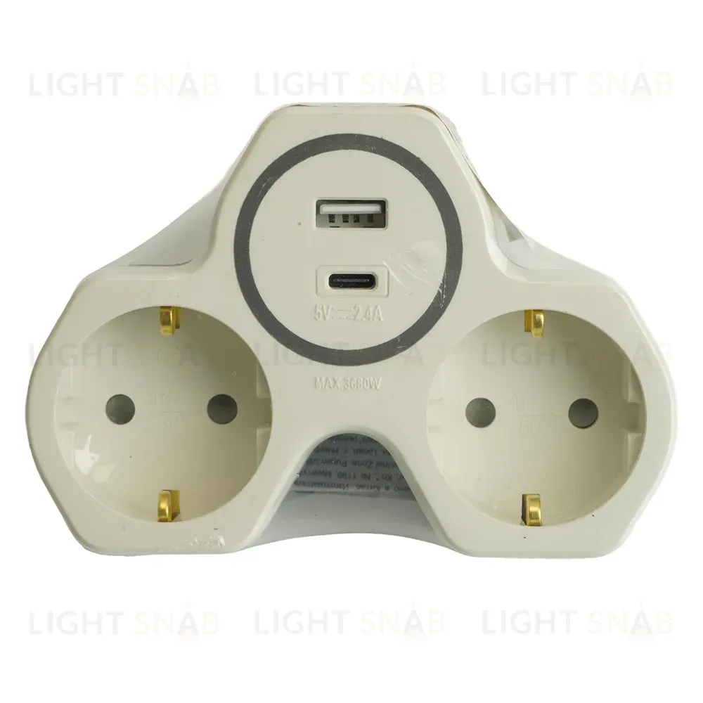 Разветвитель сетевой 2-местный с/з и USB+Type C Stekker ADP16-15-20 50071 50071