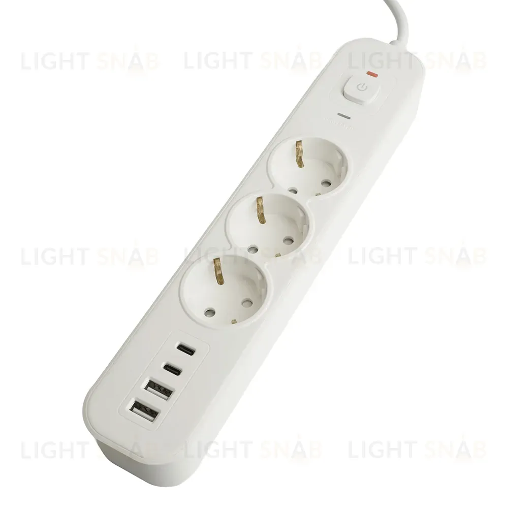 Сетевой фильтр 3-местный с/з и 2 USB-A+2 Type-C Stekker Nova HM21-31-02 50099 50099