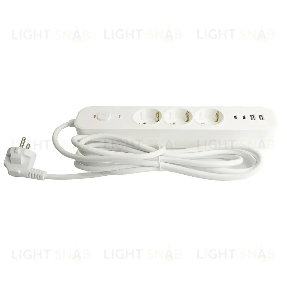 Сетевой фильтр 3-местный с/з и 2 USB-A+2 Type-C Stekker Nova HM21-31-02 50099 50099