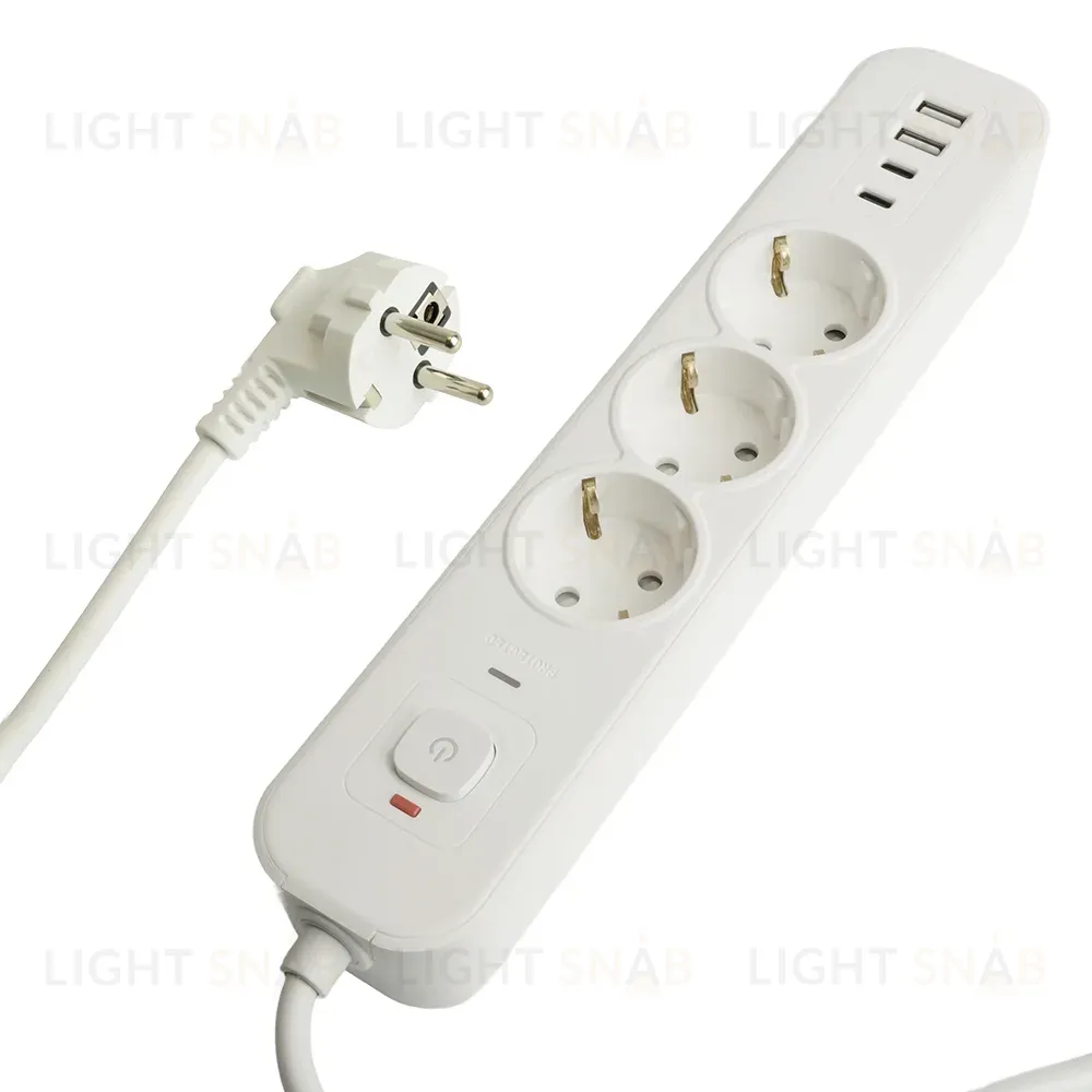 Сетевой фильтр 3-местный с/з и 2 USB-A+2 Type-C 3 Stekker Nova HM21-31-03 50100 50100