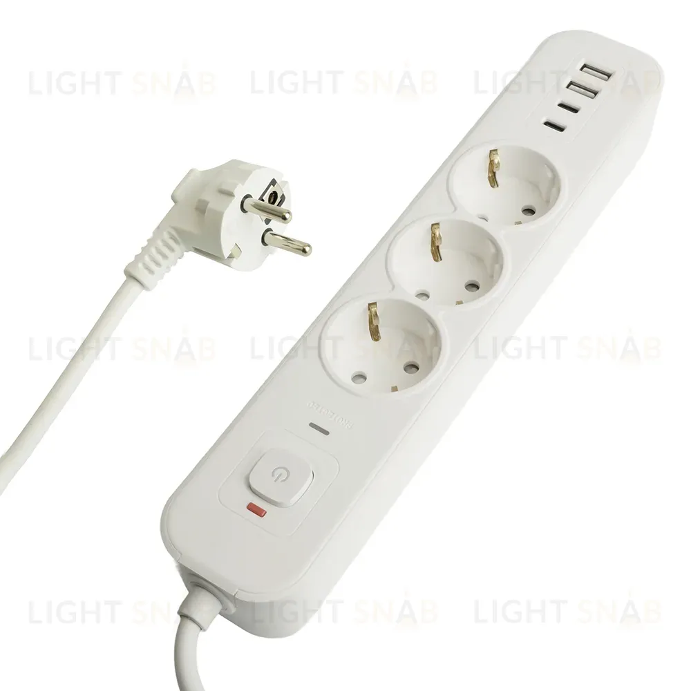 Сетевой фильтр 3-местный с/з и 2 USB-A+2 Type-C 3 Stekker Nova HM21-31-05 50101 50101