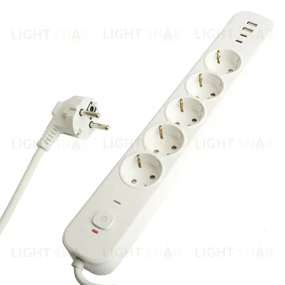 Сетевой фильтр 5-местный с/з и 2 USB-A+2 Type-C Stekker Nova HM21-51-02 50102 50102