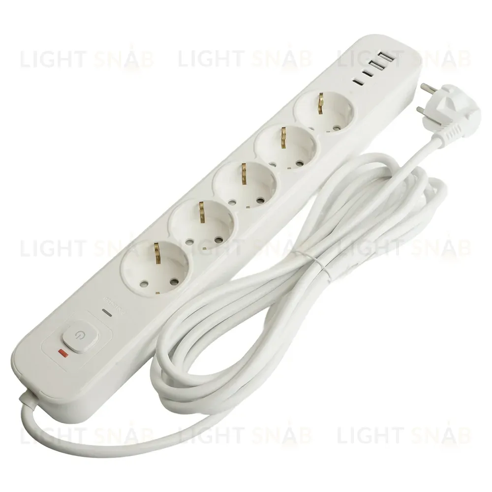 Сетевой фильтр 5-местный с/з и 2 USB-A+2 Type-C Stekker Nova HM21-51-02 50102 50102