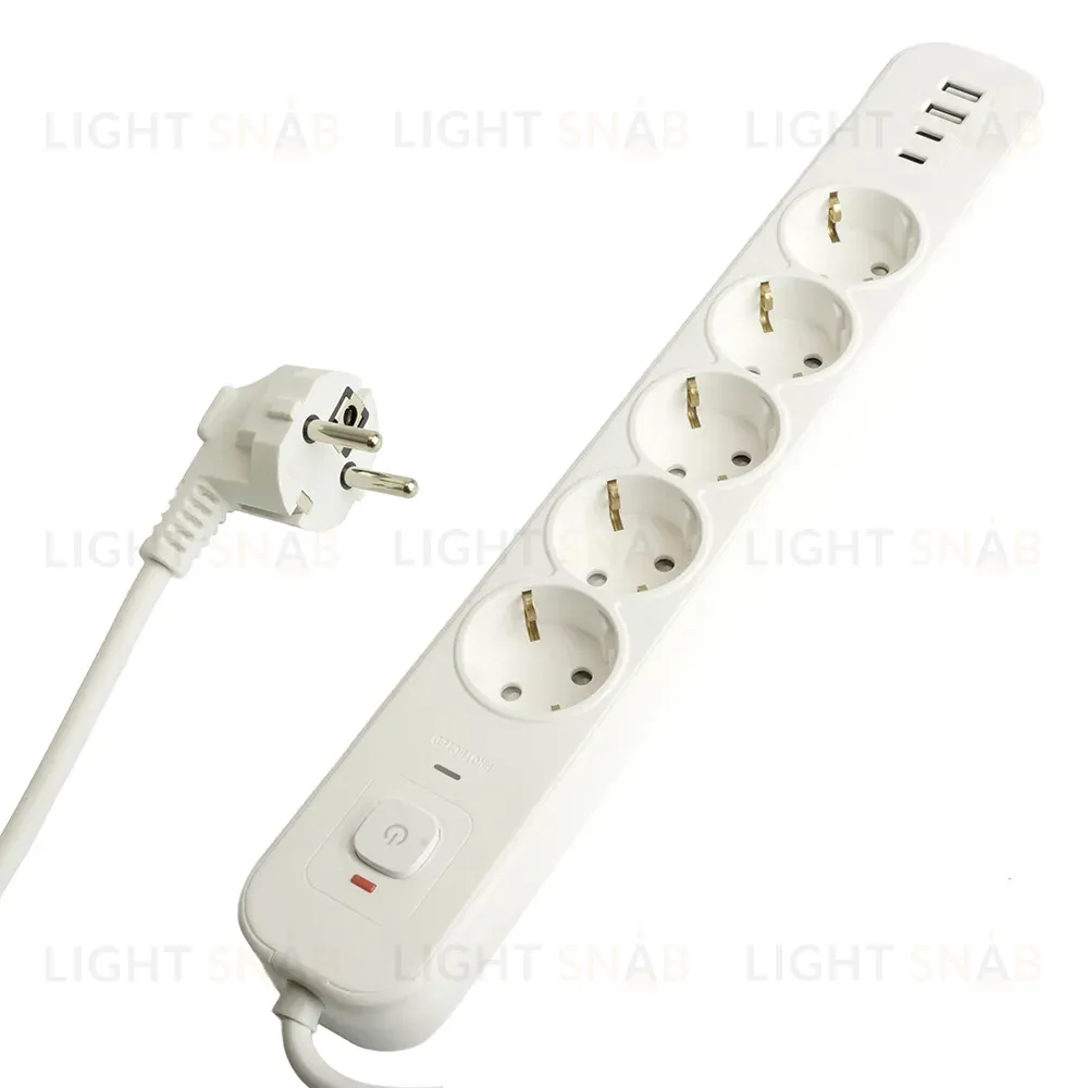 Сетевой фильтр 5-местный с/з и 2 USB-A+2 Type-C 3 Stekker Nova HM21-51-03 50103 50103