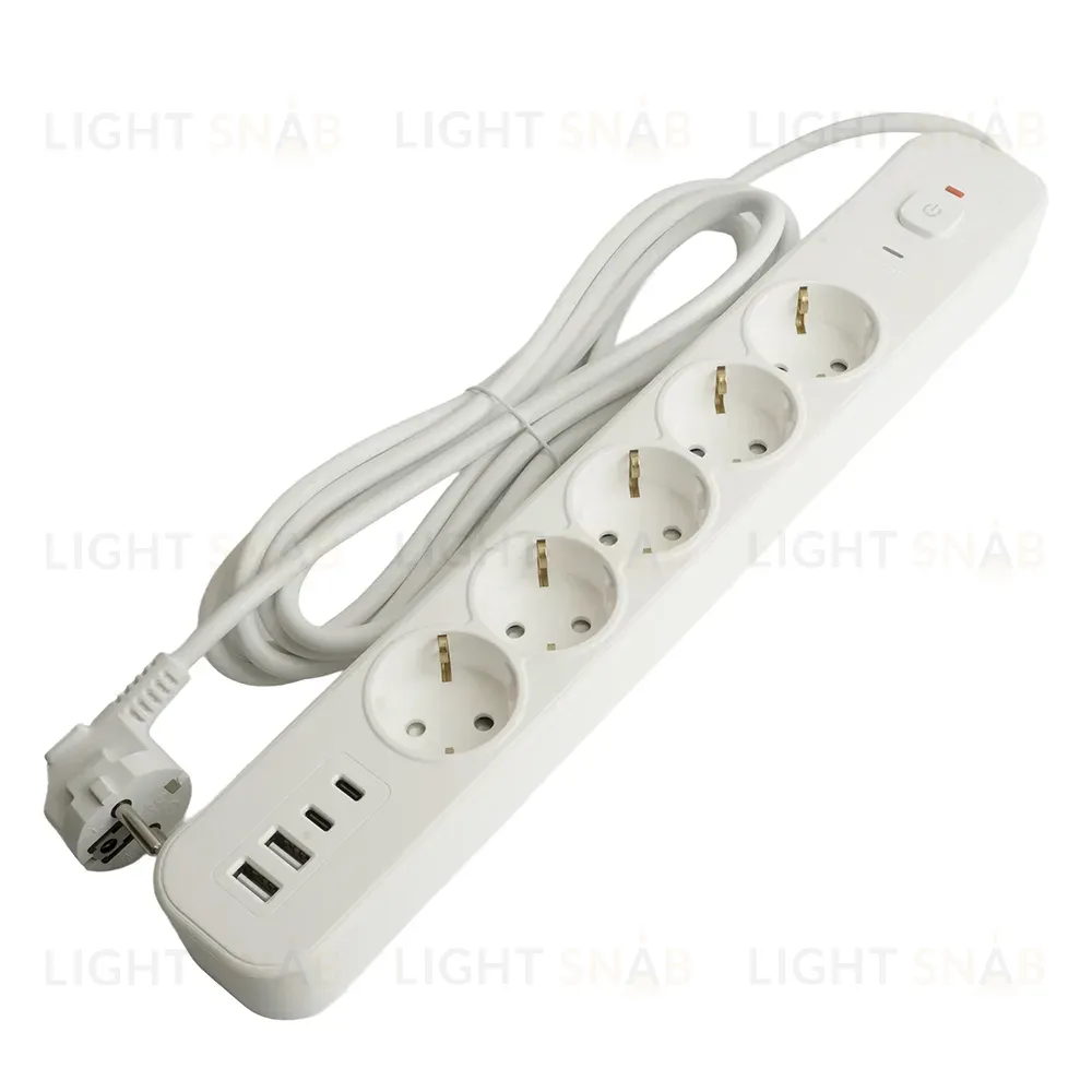 Сетевой фильтр 5-местный с/з и 2 USB-A+2 Type-C 3 Stekker Nova HM21-51-03 50103 50103