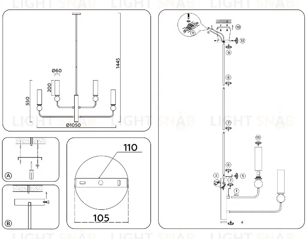 Люстра на штанге Ambrella Light High Light Heigh Light LH53251 LH53251