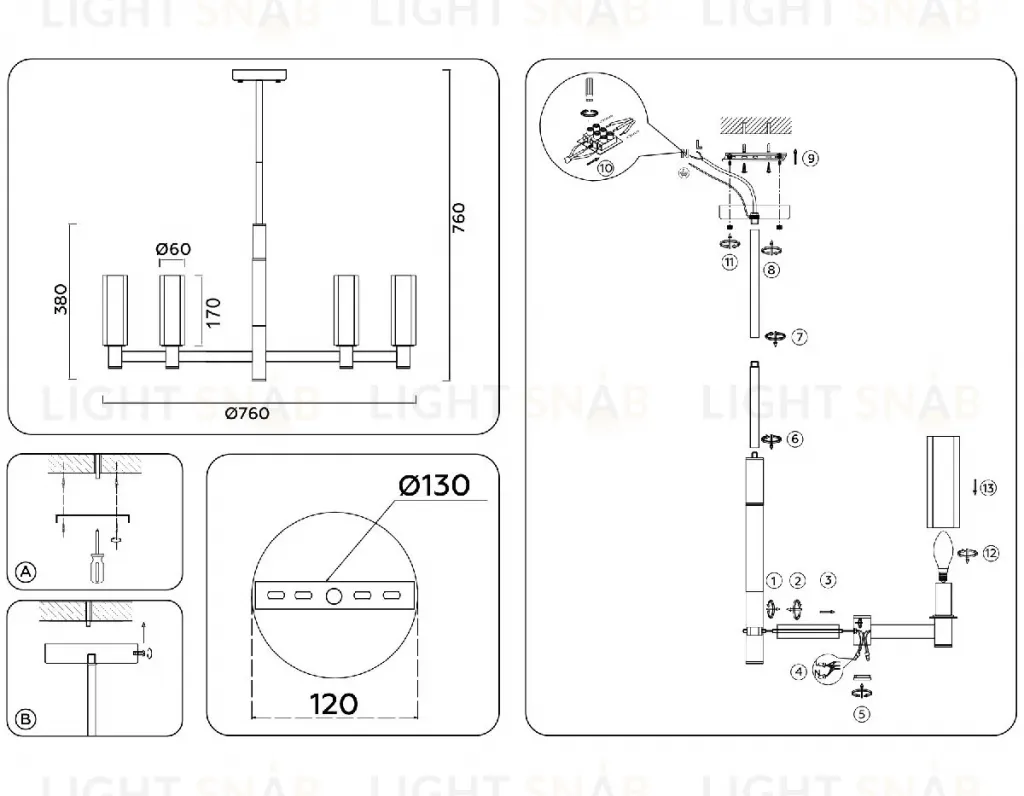 Люстра на штанге Ambrella Light High Light Heigh Light LH55513 LH55513