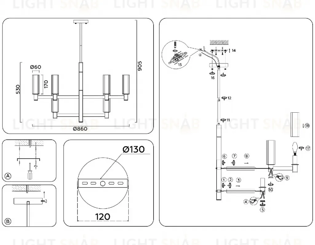 Люстра на штанге Ambrella Light High Light Heigh Light LH55515 LH55515