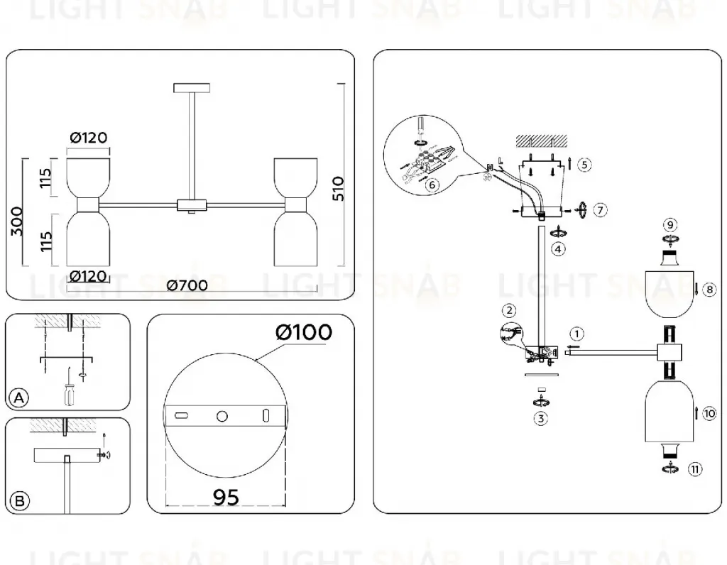 Люстра на штанге Ambrella Light High Light Heigh Light LH56093 LH56093