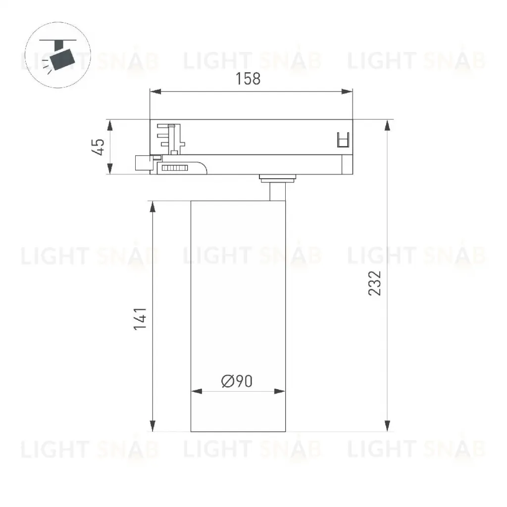Трековый трехфазный светильник Arlight LGD-GERA-4TR-R90-30W Warm3000 (BK, 55 deg, 230V) 055185 055185