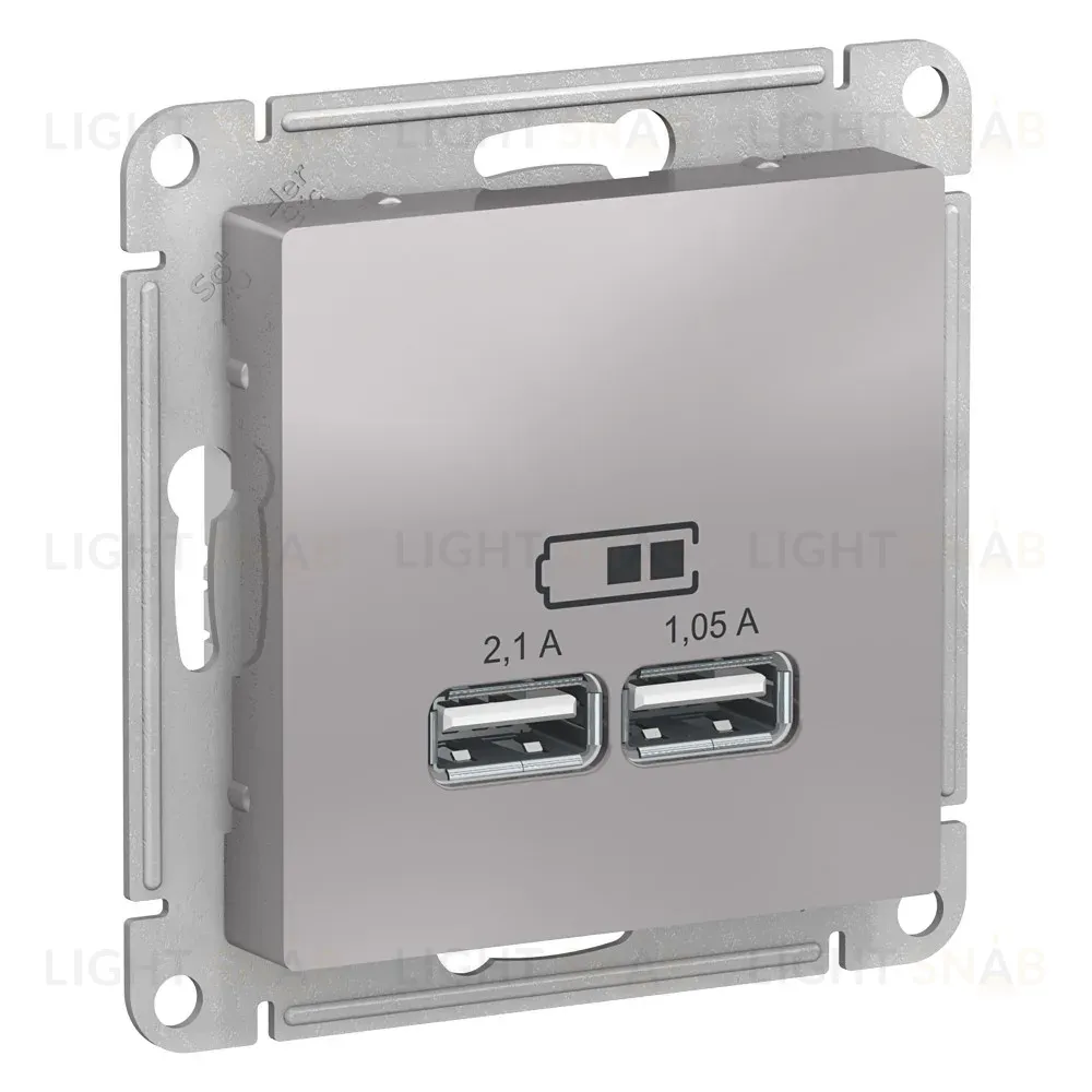 Розетка USB, 5В, 1 порт x 2,1 А, 2 порта х 1,05 А Systeme Electric AtlasDesign Алюминий ATN000333 ATN000333