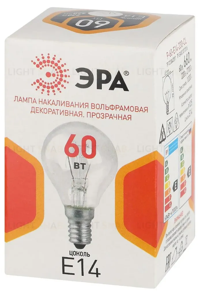 Лампа накаливания Эра P-60-E14-230-CL шар Б0066522 Б0066522