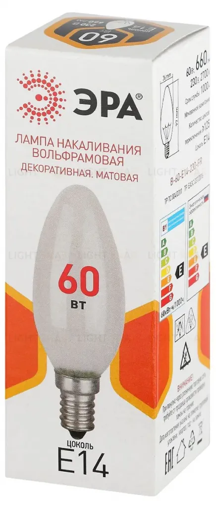 Лампа накаливания Эра B-60-E14-230-FR свечка Б0066376 Б0066376