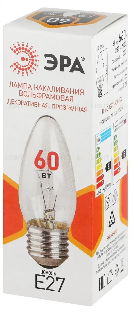 Лампа накаливания Эра B-60-E27-230-CL свечка Б0066524 Б0066524