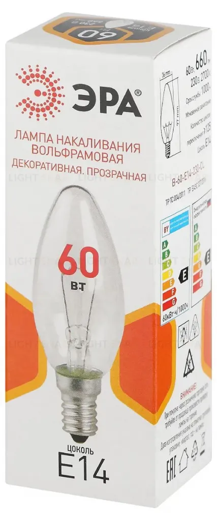 Лампа накаливания Эра B-60-E14-230-CL свечка Б0066551 Б0066551
