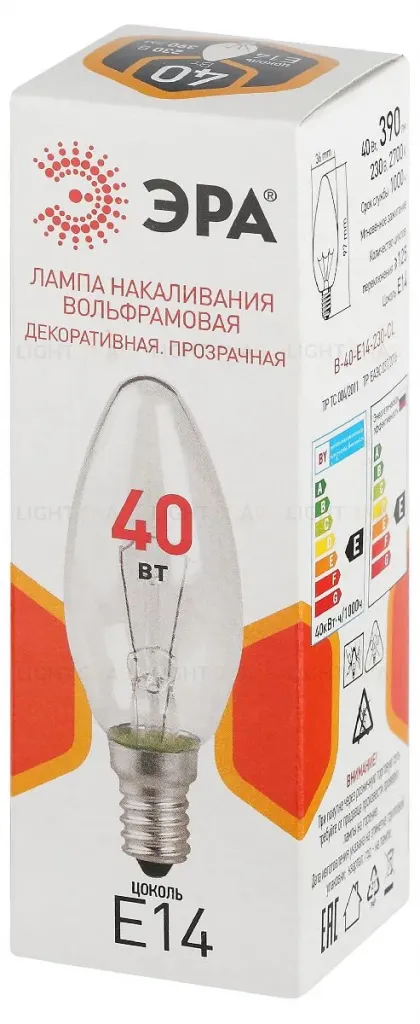 Лампа накаливания Эра B-40-E14-230-CL свечка Б0066509 Б0066509