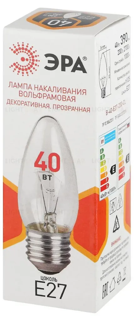Лампа накаливания Эра B-40-E27-230-CL свечка Б0066505 Б0066505