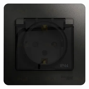 Розетка с/з со шторками с крышкой, 16А, IP44 (в сборе) Systeme Electric Glossa Антрацит GSL000748 GSL000748