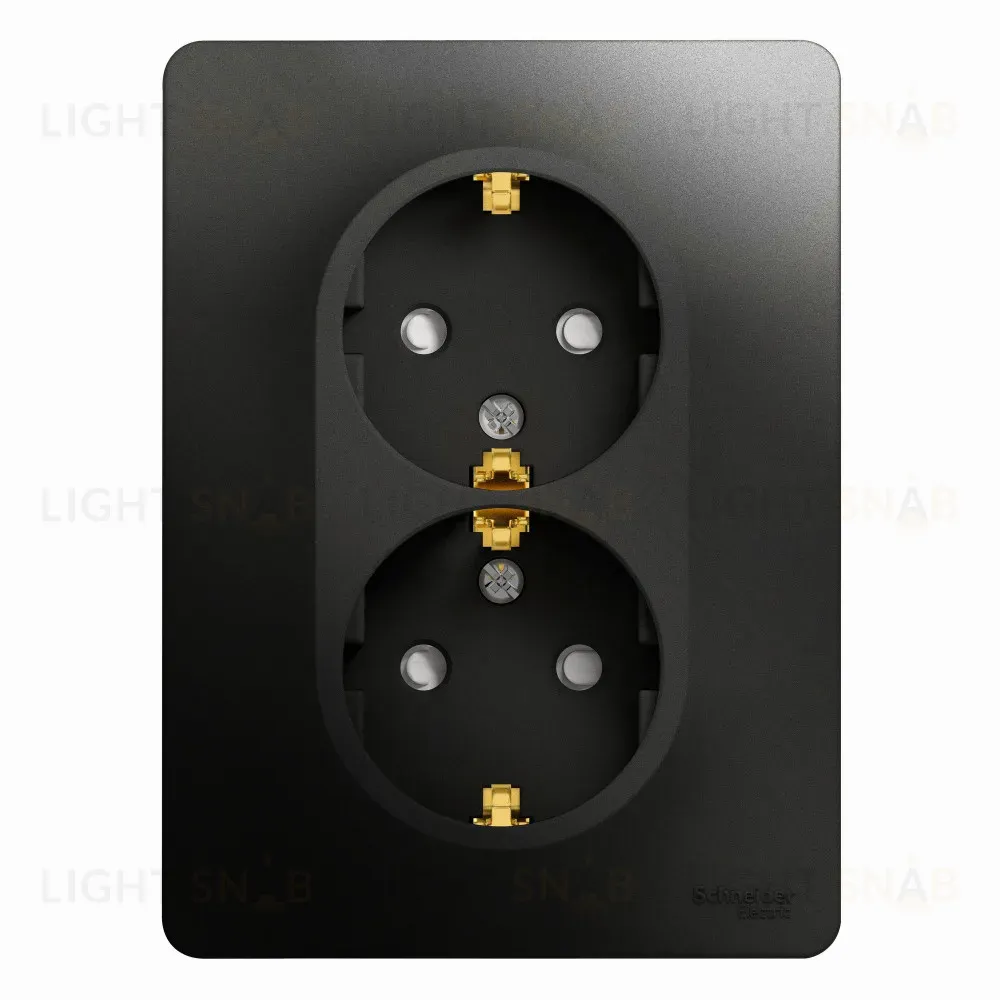Розетка 2-ая с/з со шторками, 16А (в сборе) Systeme Electric Glossa Антрацит GSL000726 GSL000726