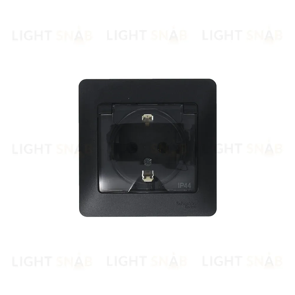 Розетка с/з со шторками с крышкой, 16А, IP44 (в сборе) Systeme Electric Glossa Антрацит GSL000748 GSL000748