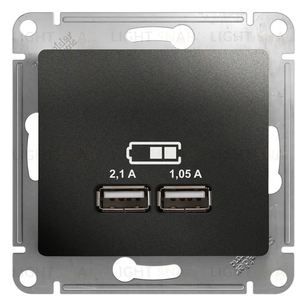 Розетка USB 5В/2,1А, 2х5В/1,05А Systeme Electric Glossa Антрацит GSL000733 GSL000733