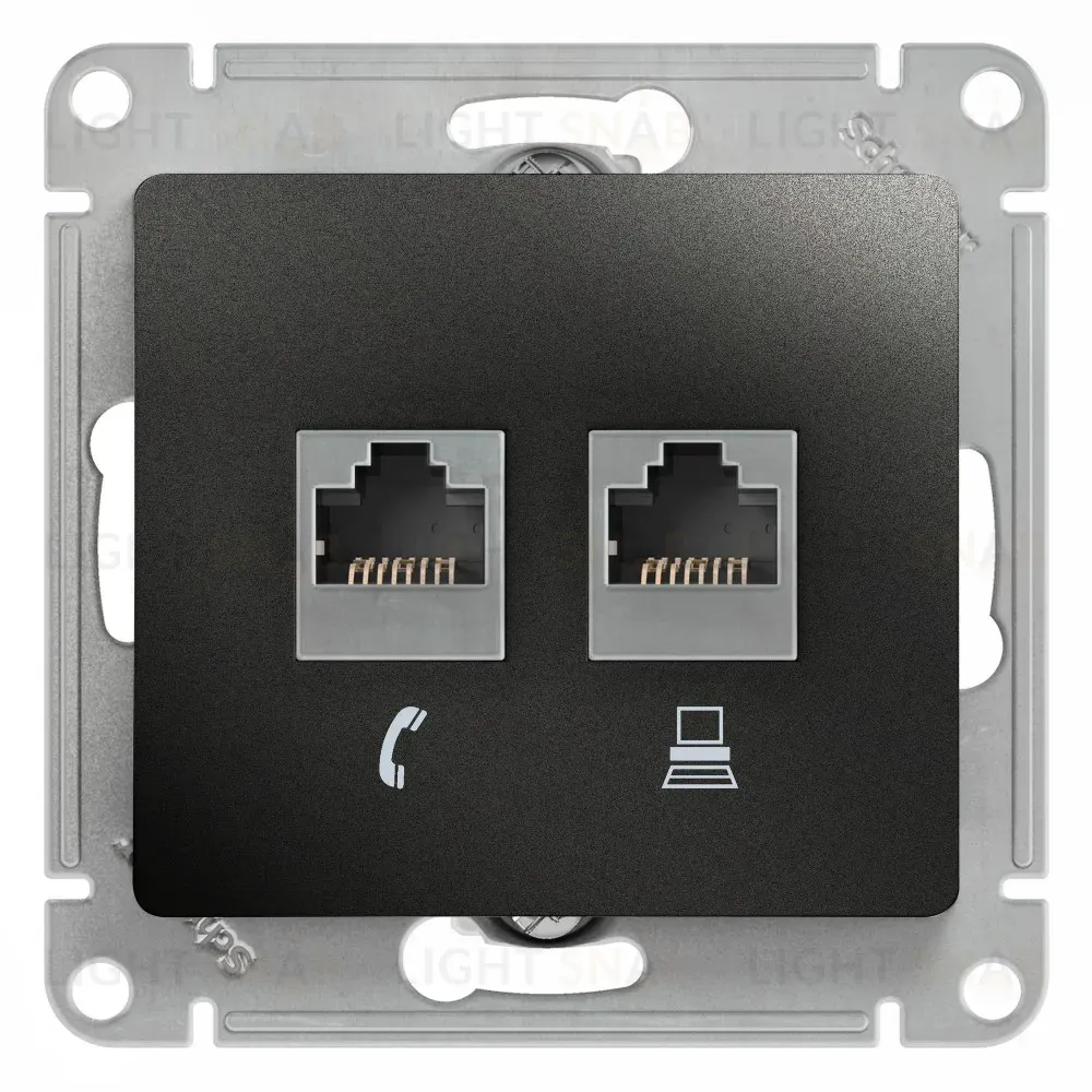 Розетка 2-ая RJ11+RJ45, кат.5E Systeme Electric Glossa Антрацит GSL000785 GSL000785