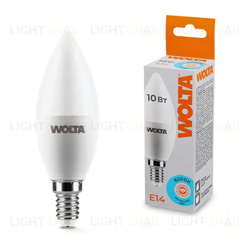 Светодиодная лампа WOLTA 10Вт 6500K E14 свеча матовая 25WC10E14 25WC10E14