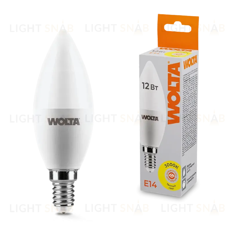Светодиодная лампа WOLTA 12Вт 3000K Е14 свеча матовая 25YC12E14 25YC12E14