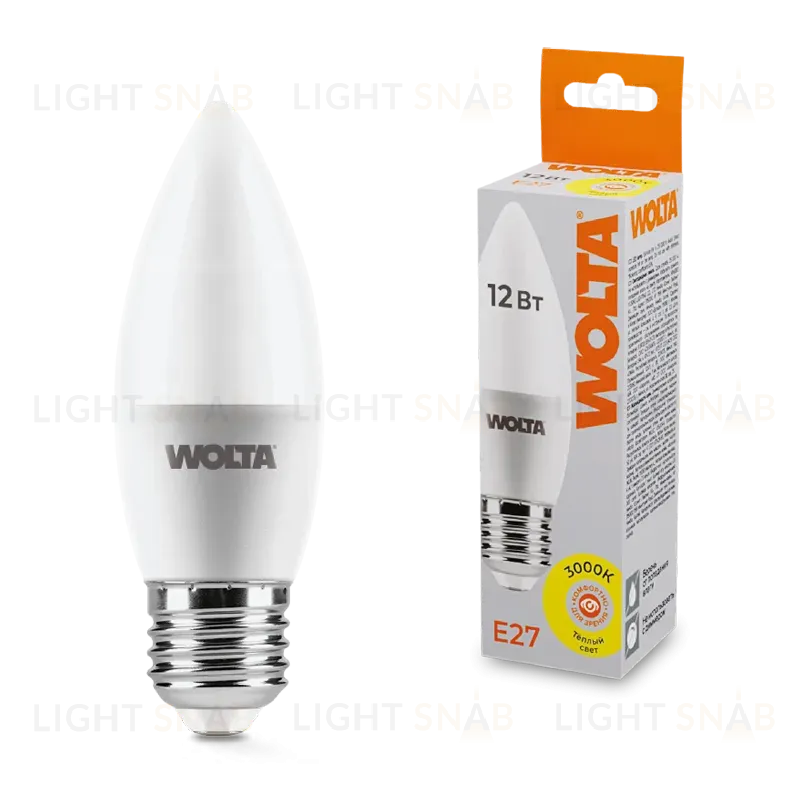 Светодиодная лампа WOLTA 12Вт 3000K Е27 свеча матовая 25YC12E27 25YC12E27
