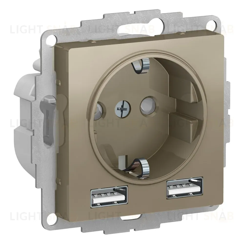 Розетка Systeme Electric AtlasDesign Шампань A+A, 5В/2,4А, 2х5В/1,2А SO + USB ATN000530 ATN000530