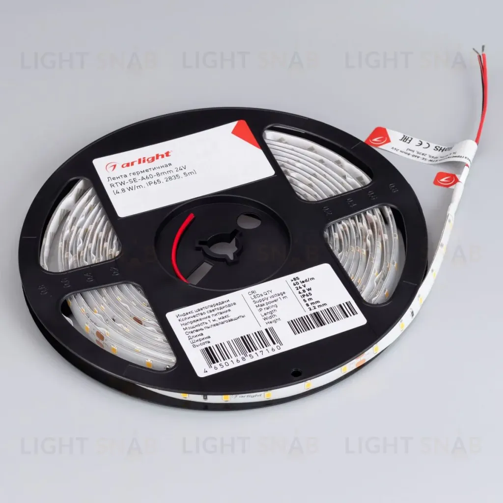 Светодиодная герметичная лента Arlight RTW-SE-A60-8mm 24V Warm2700 (4.8 W/m, IP65, 2835, 5m) 055407 055407