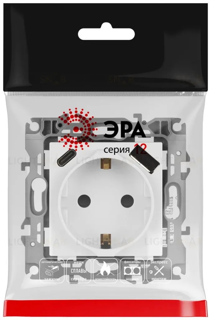 Розетка со шторками с USB type-A+C Эра 12-4108-01 Б0067752 Б0067752