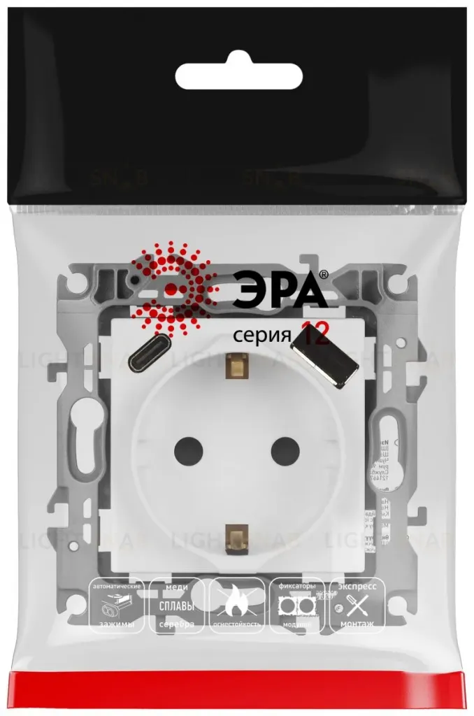 Розетка со шторками с USB type-A+C Эра 12-4108-01М Б0067711 Б0067711