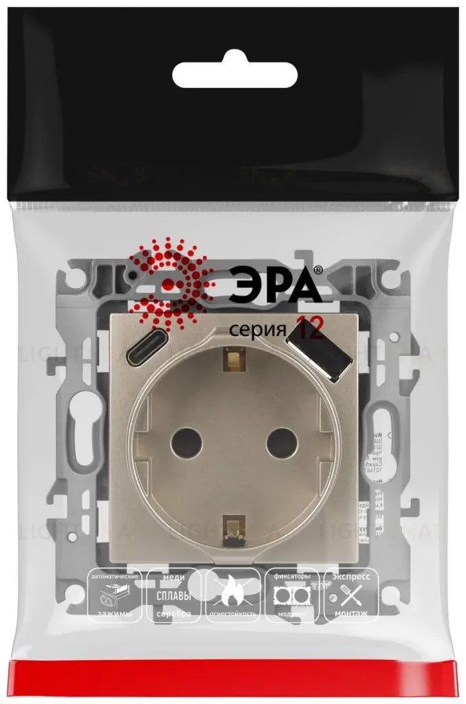 Розетка со шторками с USB type-A+C Эра 12-4108-04 Б0067727 Б0067727