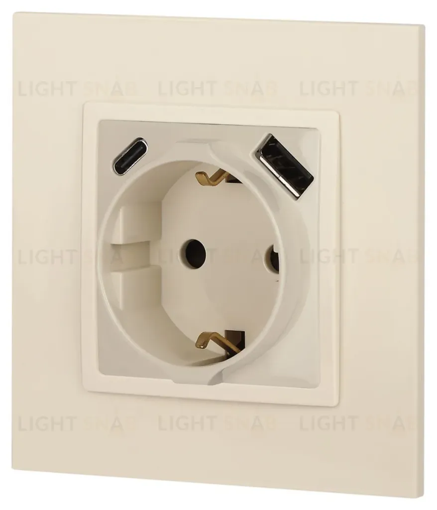 Розетка со шторками с USB type-A+C Эра Elegance 14-4108-02 Б0067725 Б0067725