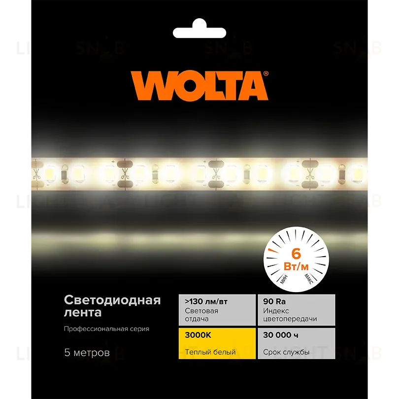 Светодиодная лента Wolta WLS2835-6W/3000/24S60-01 WLS2835-6W/3000/24S60-01