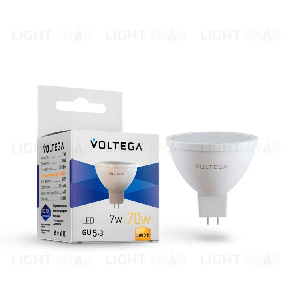 Светодиодная лампа Voltega Simple MR16 7W 3000K GU5.3 7256 7256