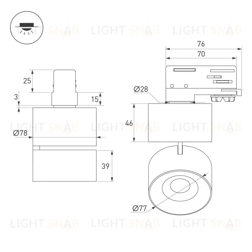 Трековый трехфазный светильник Arlight SP-PLURIO-TRACK-4TR-R77-9W Warm3000 038116 038116