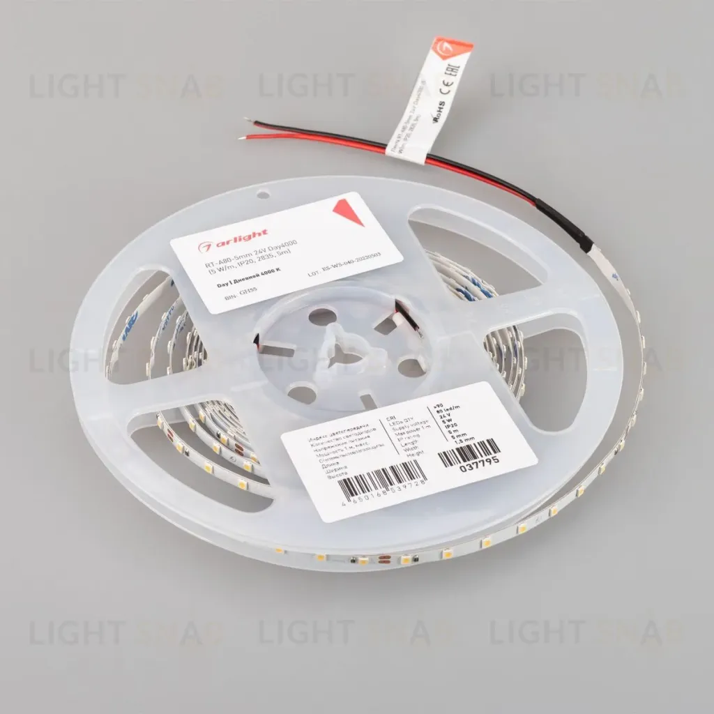 Светодиодная лента Arlight RT-A80-5mm 24V Day4000 (5 W/m, IP20, 5m) 037795(1) 037795(1)