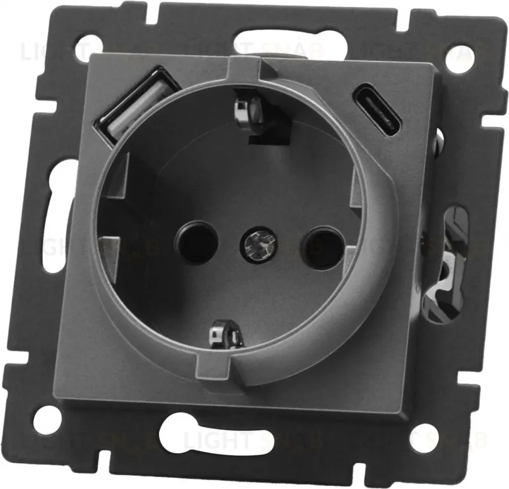 Механизм розетки с USB зарядкой Arlight SCT-MUAC-PL-GR-V (250V, 16A) 049831 049831