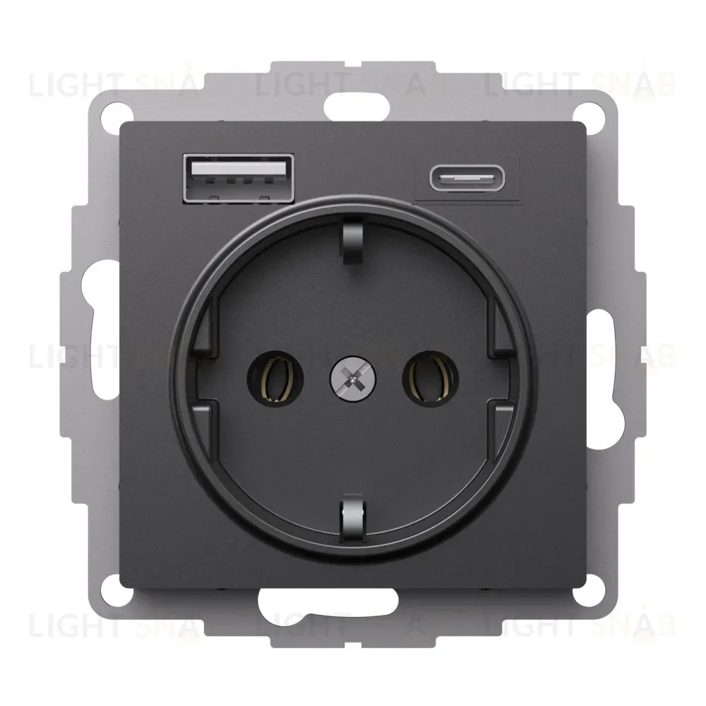 Розетка 16А с 2 USB A+C, 5В/2,4А/3,0А, 2х5В/1,5А, Systeme Electric AtlasDesign Базальт ATN001432 ATN001432