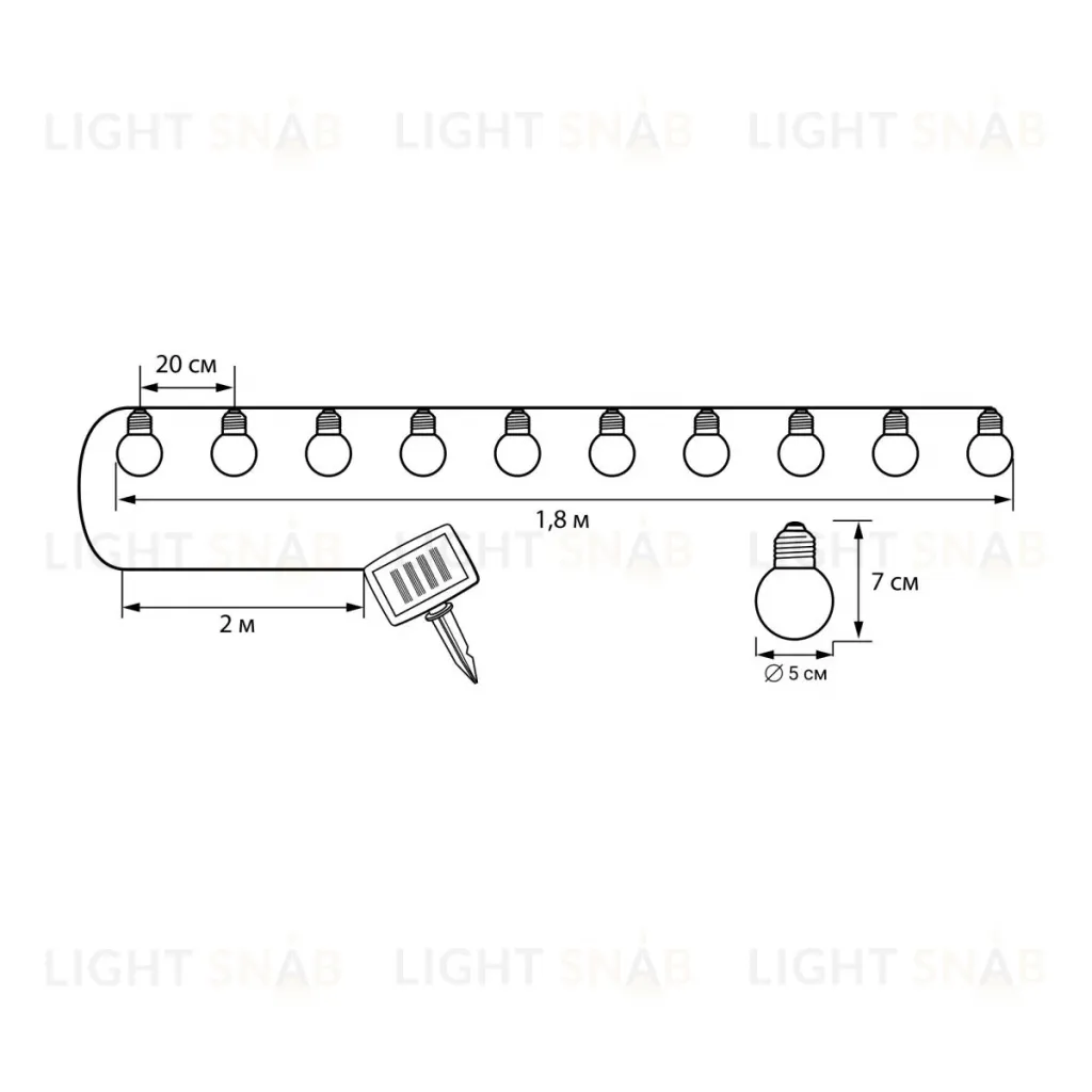 Садовая гирлянда на солнечной батарее Uniel USL-S-126/PT1800 FROST BULBS UL-00012697 USL-S-126/PT1800 FROST BULBS