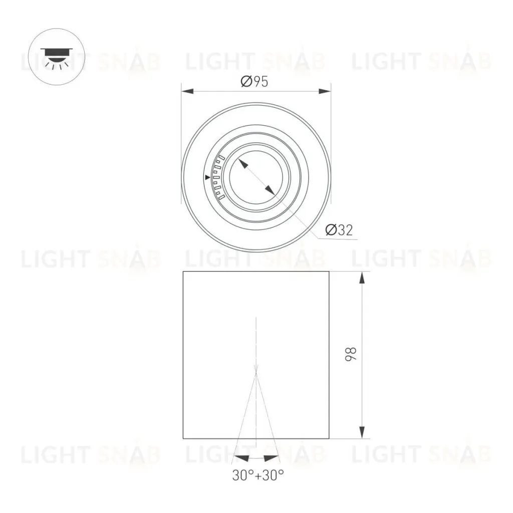 Накладной светильник Arlight SP-ACENTO-R95-10W Warm3000 (BK, 20-45 deg, 230V) 055741 055741