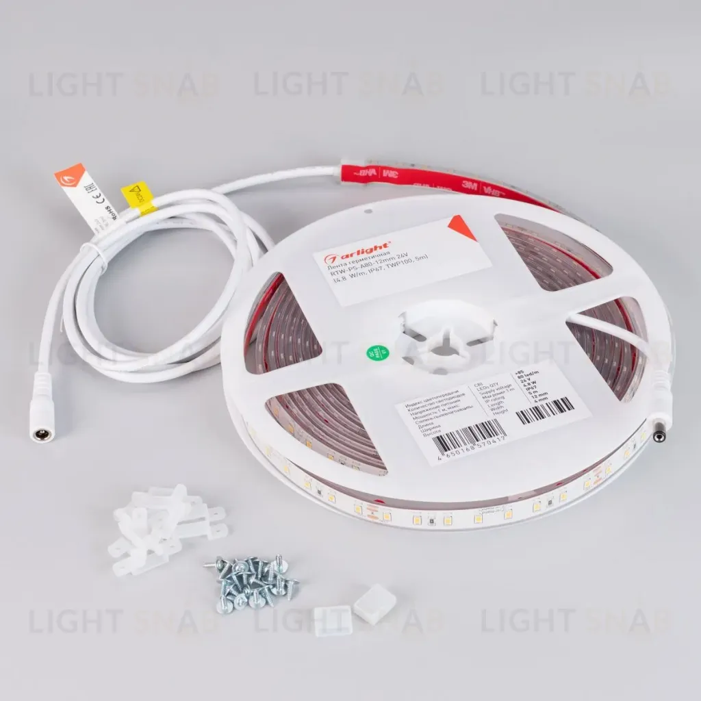 Светодиодная герметичная лента Arlight RTW-PS-A80-12mm 24V Warm2400 (4.8 W/m, IP67, TWP100, 5m) 053506 053506