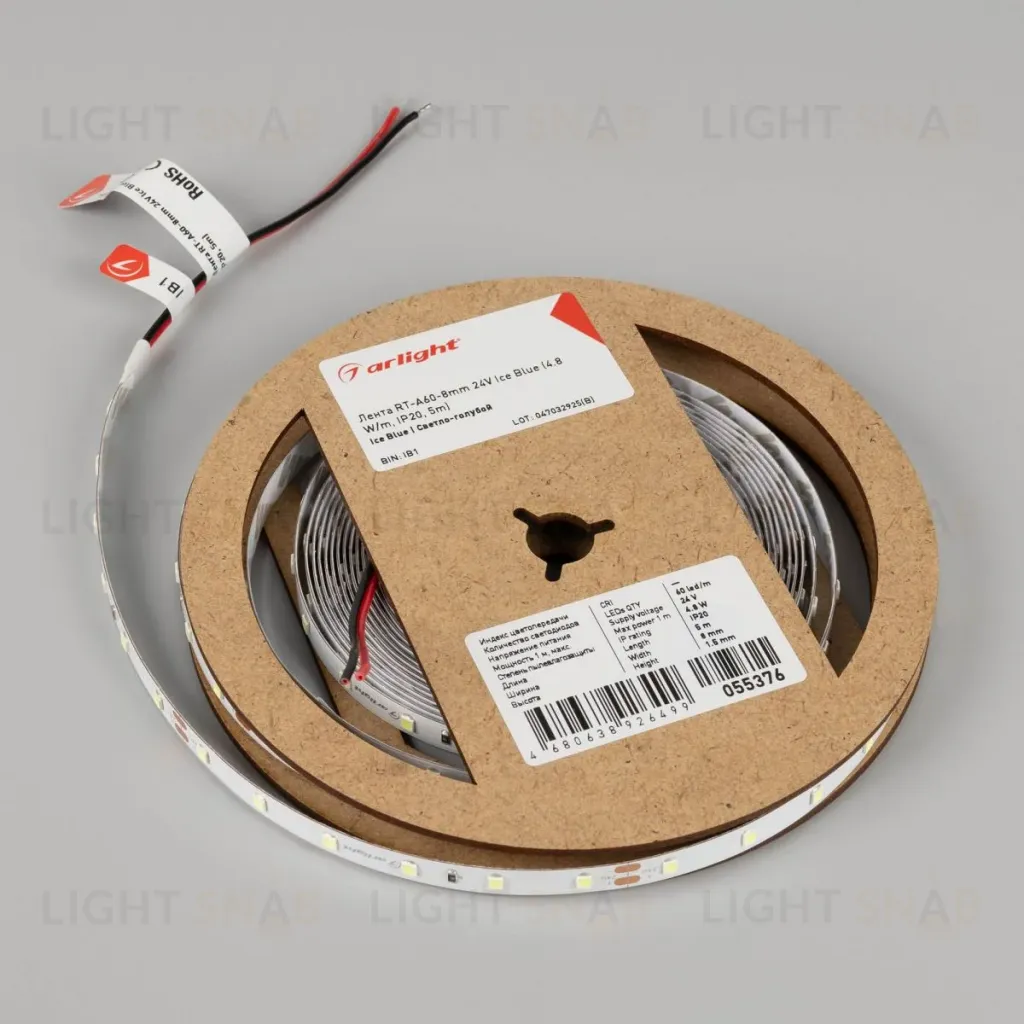 Светодиодная лента Arlight RT-A60-8mm 24V Ice Blue (4.8 W/m, IP20, 5m) 055376 055376
