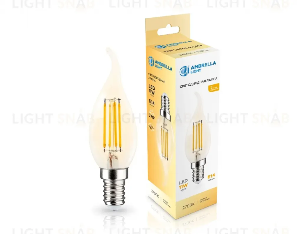 Филаментная светодиодная лампа Ambrella Light Bulbing E14 11W 2700K свеча на ветру 351123 351123
