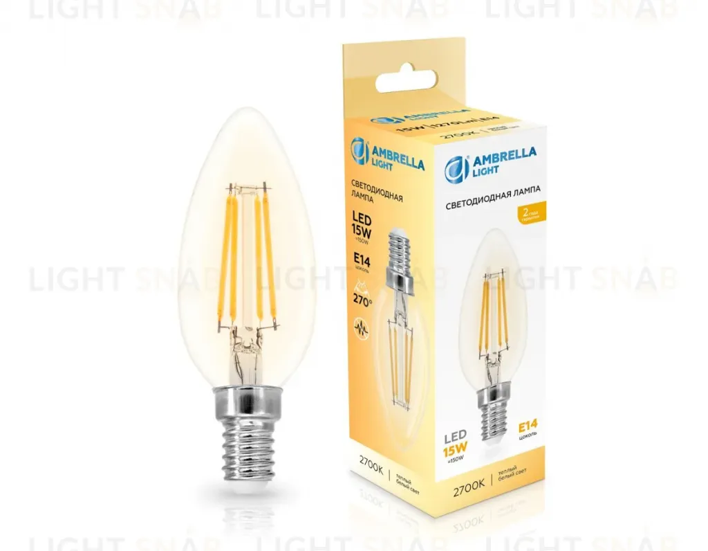 Филаментная светодиодная лампа Ambrella Light Bulbing E14 15W 2700K свеча 351513 351513