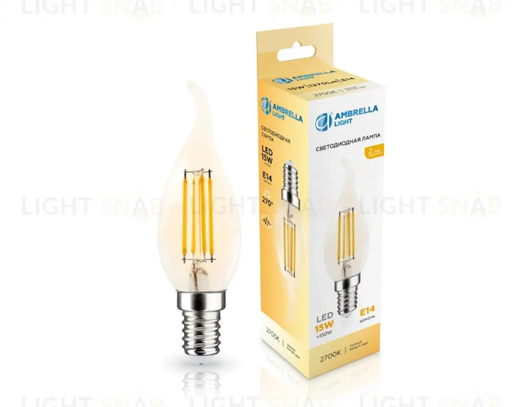 Филаментная светодиодная лампа Ambrella Light Bulbing E14 15W 2700K свеча на ветру 351523 351523