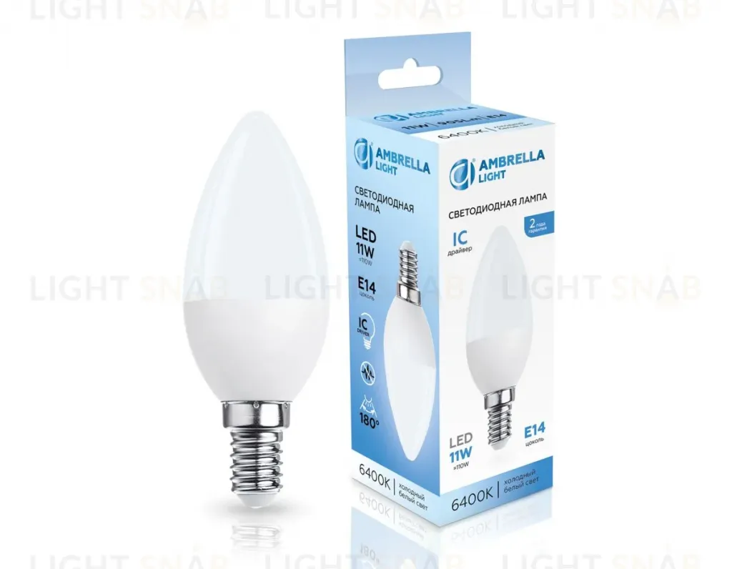 Светодиодная лампа Ambrella Light Bulbing E14 11W 6400K свеча 371116 371116