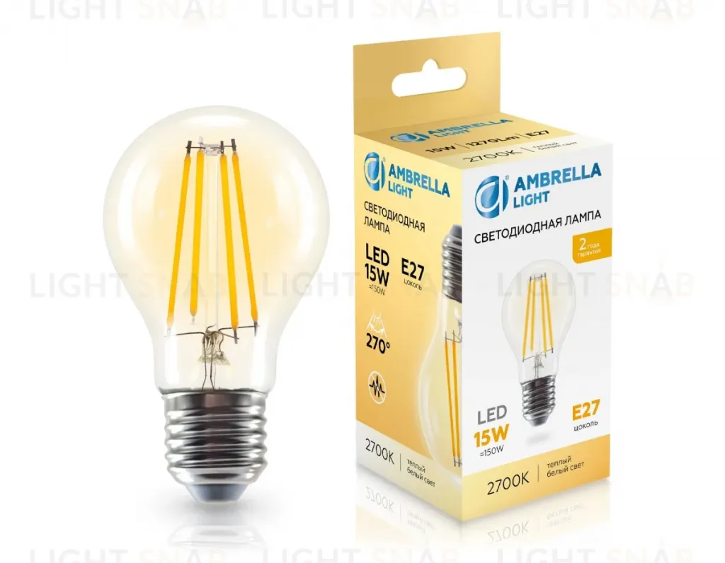 Филаментная светодиодная лампа Ambrella Light Bulbing E27 15W 2700K 601513 601513
